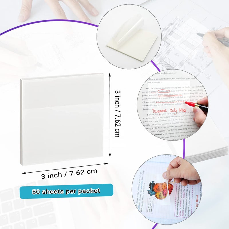 ENLUOM Transparent Sticky Notes - 3x3 inch Clear Sticky Notes Waterproof Self-Adhesive Translucent Sticky Note Pads for Books Annotation  See Through Sticky Notes for School & Office (200 Sheets) - Image 4